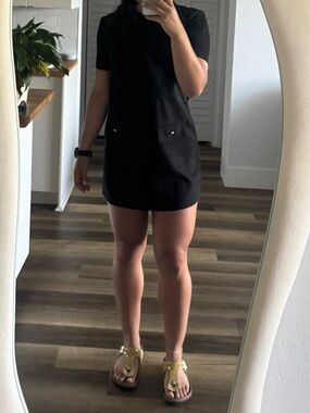 Zara Black Mini Shift Dress with Pocket Flaps